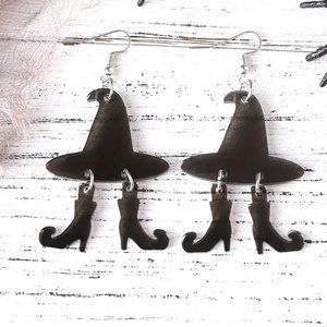 Witch Earrings Dangle Halloween Hat Boots Wicked Party Costume Fun Black Trendy